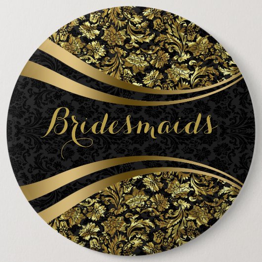 Schwarz und Gp;d florale Damaskus Bridesmaids Button (Vorderseite)