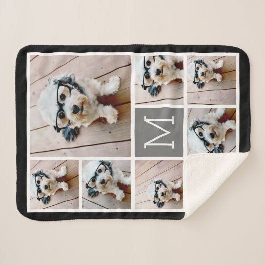 Schwarz und Grau 8 - klassische Monogramm Sherpadecke (Vorderseite (Horizontal))