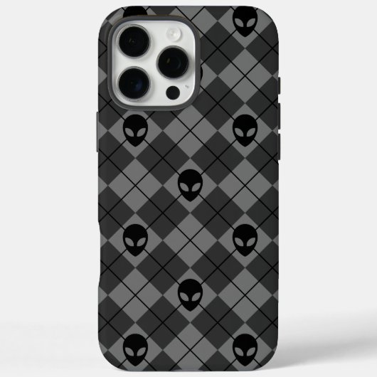 Schwarz und Grau Alien Argyle-Muster Case-Mate iPhone Hülle (Rückseite)