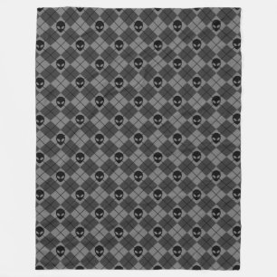 Schwarz und Grau Alien Argyle-Muster Fleecedecke