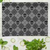Schwarz und Grau Alien Argyle-Muster Geschirrtuch (Gefaltet)