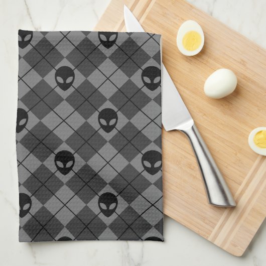 Schwarz und Grau Alien Argyle-Muster Geschirrtuch (Viertel Falte)