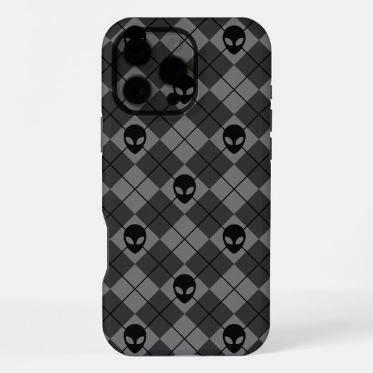 Schwarz und Grau Alien Argyle-Muster iPhone Hülle (Rückseite)