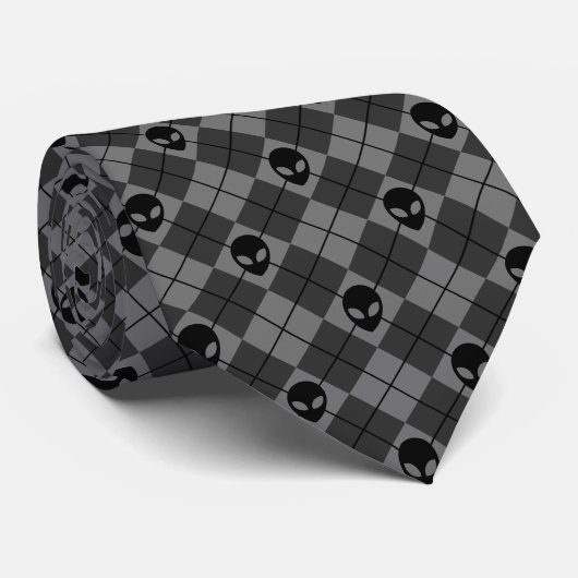 Schwarz und Grau Alien Argyle-Muster Krawatte (Gerollt)