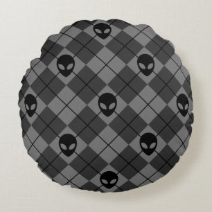 Schwarz und Grau Alien Argyle-Muster Rundes Kissen