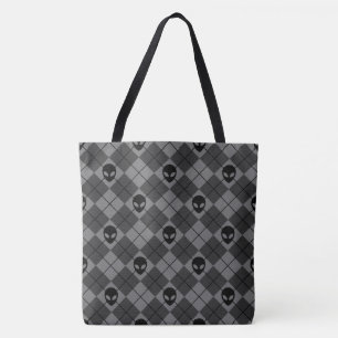 Schwarz und Grau Alien Argyle-Muster Tasche
