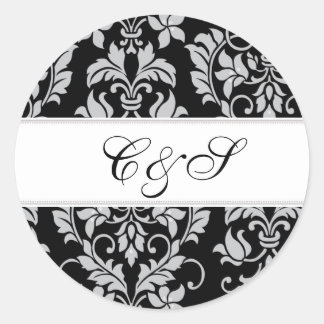 Schwarz und Grau Damask Hochzeitsgunst für Sticker