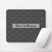 Schwarz und Grau Damask Mit Monogramm Mousepad (Mit Mouse)