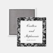 Schwarz und Grau Damask Wedding Magnet Favor (Vorderseite/Rückseite)