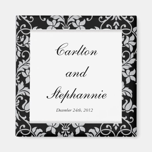 Schwarz und Grau Damask Wedding Magnet Favor (Vorne)