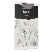 Schwarz und Grau Elegante Blume Personalisiert Klemmbrett (Rechts)