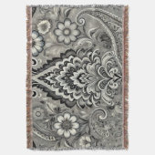 Schwarz und Grau Floral Paisley Elegance Decke (Vorderseite Vertikal)