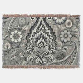 Schwarz und Grau Floral Paisley Elegance Decke