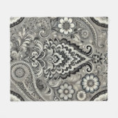 Schwarz und Grau Floral Paisley Elegance Fleecedecke (Vorderseite (Horizontal))