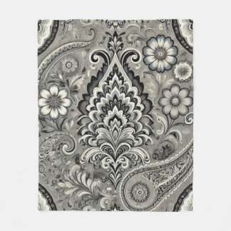 Schwarz und Grau Floral Paisley Elegance Fleecedecke