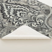 Schwarz und Grau Floral Paisley Elegance Sherpadecke (3/4)