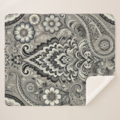 Schwarz und Grau Floral Paisley Elegance Sherpadecke (Vorderseite (Horizontal))
