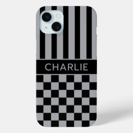 Schwarz und Grau Kariert Gestreift Personalisiert Case-Mate iPhone Hülle