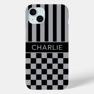 Schwarz und Grau Kariert Gestreift Personalisiert Case-Mate iPhone Hülle