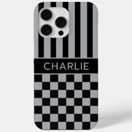 Schwarz und Grau Kariert Gestreift Personalisiert Case-Mate iPhone Hülle