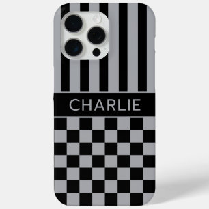Schwarz und Grau Kariert Gestreift Personalisiert Case-Mate iPhone Hülle