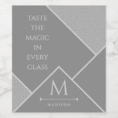 Schwarz und Grau Moderne geometrische, gewellte Li Weinetikett (Einzelnes Label)