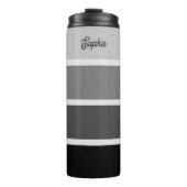 Schwarz und Grau | Ombre Stripes mit Script-Fleece Thermosbecher (Vorderseite)