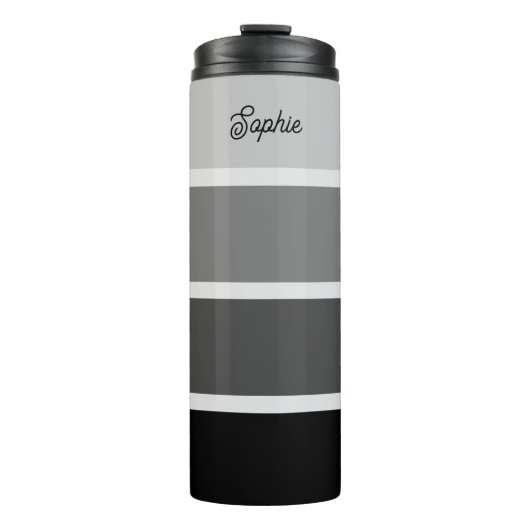 Schwarz und Grau | Ombre Stripes mit Script-Fleece Thermosbecher (Vorderseite)