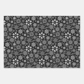 Schwarz und Grau Retro florale Kunst Nahtloses Mus Geschenkpapier Set (Vorderseite)