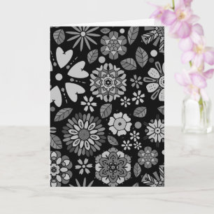 Schwarz und Grau Retro florale Kunst Nahtloses Mus Karte