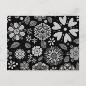 Schwarz und Grau Retro florale Kunst Nahtloses Mus Postkarte (Vorderseite)