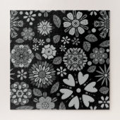 Schwarz und Grau Retro florale Kunst Nahtloses Mus Puzzle (Horizontal)