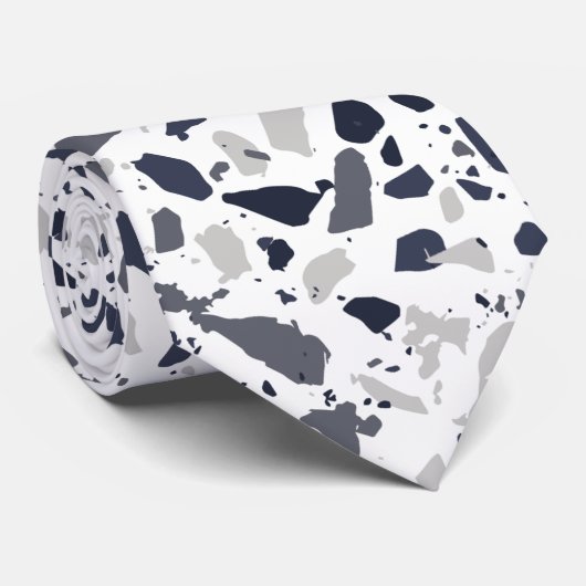 Schwarz und Grau Terrazzo Abstrakt Krawatte (Gerollt)