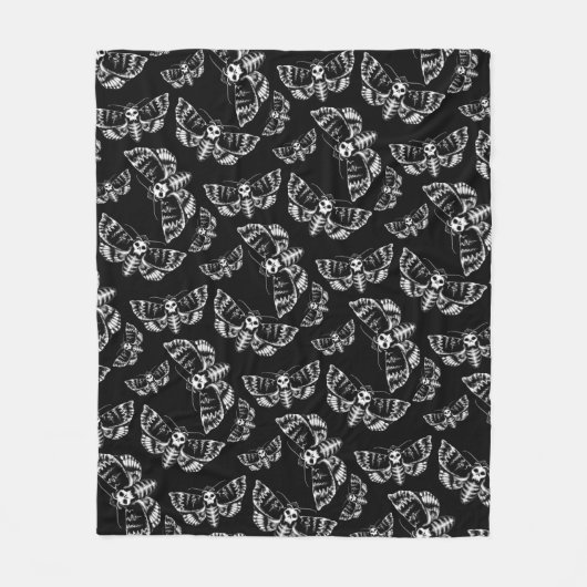 Schwarz und Grau Tote Kopf Hawk Moth Skull Gothic Fleecedecke (Vorderseite)
