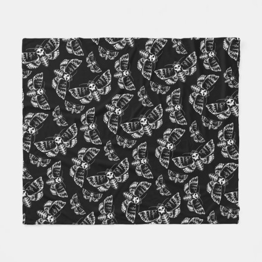 Schwarz und Grau Tote Kopf Hawk Moth Skull Gothic Fleecedecke (Vorderseite (Horizontal))