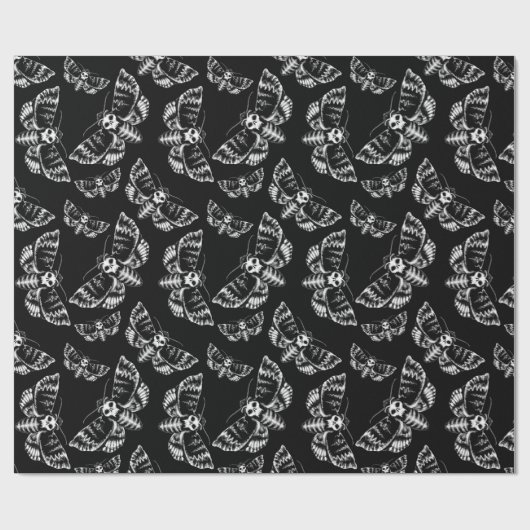 Schwarz und Grau Tote Kopf Hawk Moth Skull Gothic Geschenkpapier (Flach)