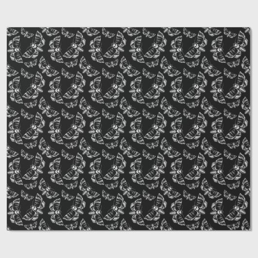 Schwarz und Grau Tote Kopf Hawk Moth Skull Gothic Geschenkpapier (Flach)