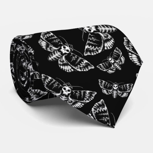 Schwarz und Grau Tote Kopf Hawk Moth Skull Muster Krawatte (Gerollt)