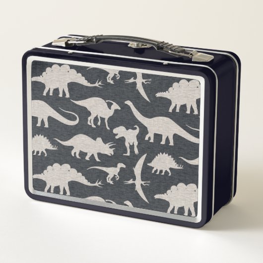 Schwarz und Grau und Dinosaurier Metall Brotdose (Rückseite)