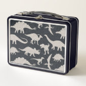 Schwarz und Grau und Dinosaurier Metall Brotdose (Vorderseite)