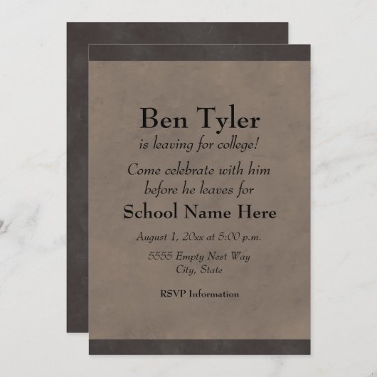 Schwarz und Grau Verlassend für Uni Party laden ei Einladung (Vorne/Hinten)