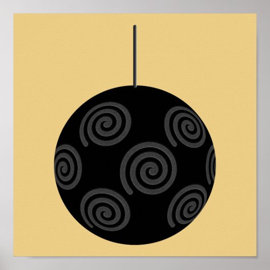 Schwarz und Grau Weihnachts Bauble auf Gold. Poster (Vorne)