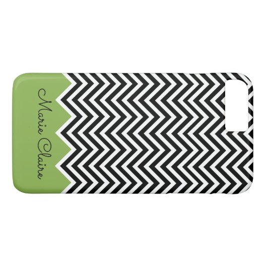 Schwarz und GREENERY Modernes Zickzack Monogramm Case-Mate iPhone Hülle (Rückseite (Horizontal))