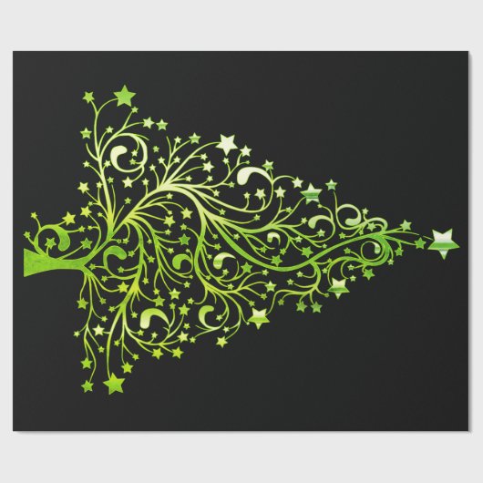 Schwarz und Grün Elegante Chic Weihnachtsbaumstars Geschenkpapier (Flach)