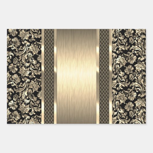 Schwarz und hellgrün, Gold und blaue Farbklemme Geschenkpapier Set (Vorderseite 3)