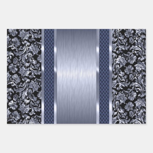 Schwarz und hellgrün, Gold und blaue Farbklemme Geschenkpapier Set (Vorderseite 2)