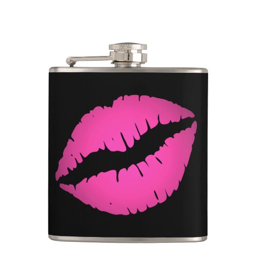 Schwarz und Hellrosa Ombre Lipstick Kiss Flachmann (Vorderseite)