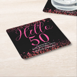 Schwarz- und Hot-Pink-Faux-Glitter-50. Geburtstag Rechteckiger Pappuntersetzer