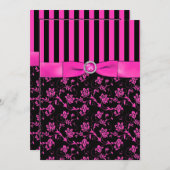 Schwarz und Hot-Pink gestreift und geschmuckt Einl Einladung (Vorne/Hinten)