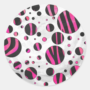 Schwarz und Hot Pink Piloka Dot Zebra Runder Aufkleber